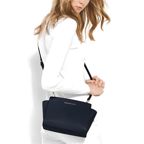 michael kors selma medium messenger blue|selma saffiano leather medium satchel.